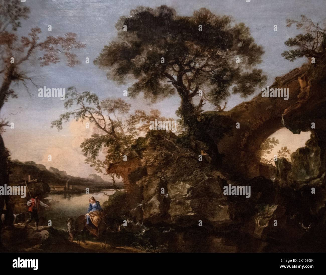 Salvator Rosa: „Felsige Landschaft mit Wasserfall“ (1643-1645) Stockfoto