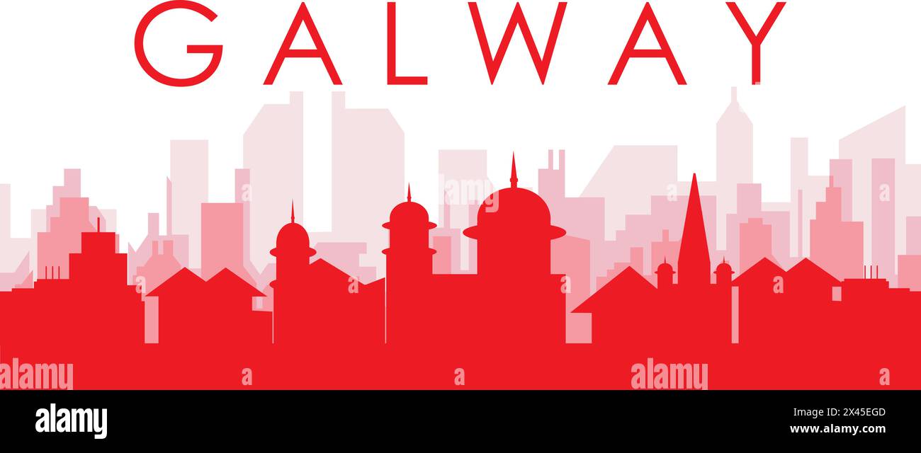 Rotes Poster mit Panoramablick auf die Skyline der Stadt von GALWAY, IRLAND Stock Vektor