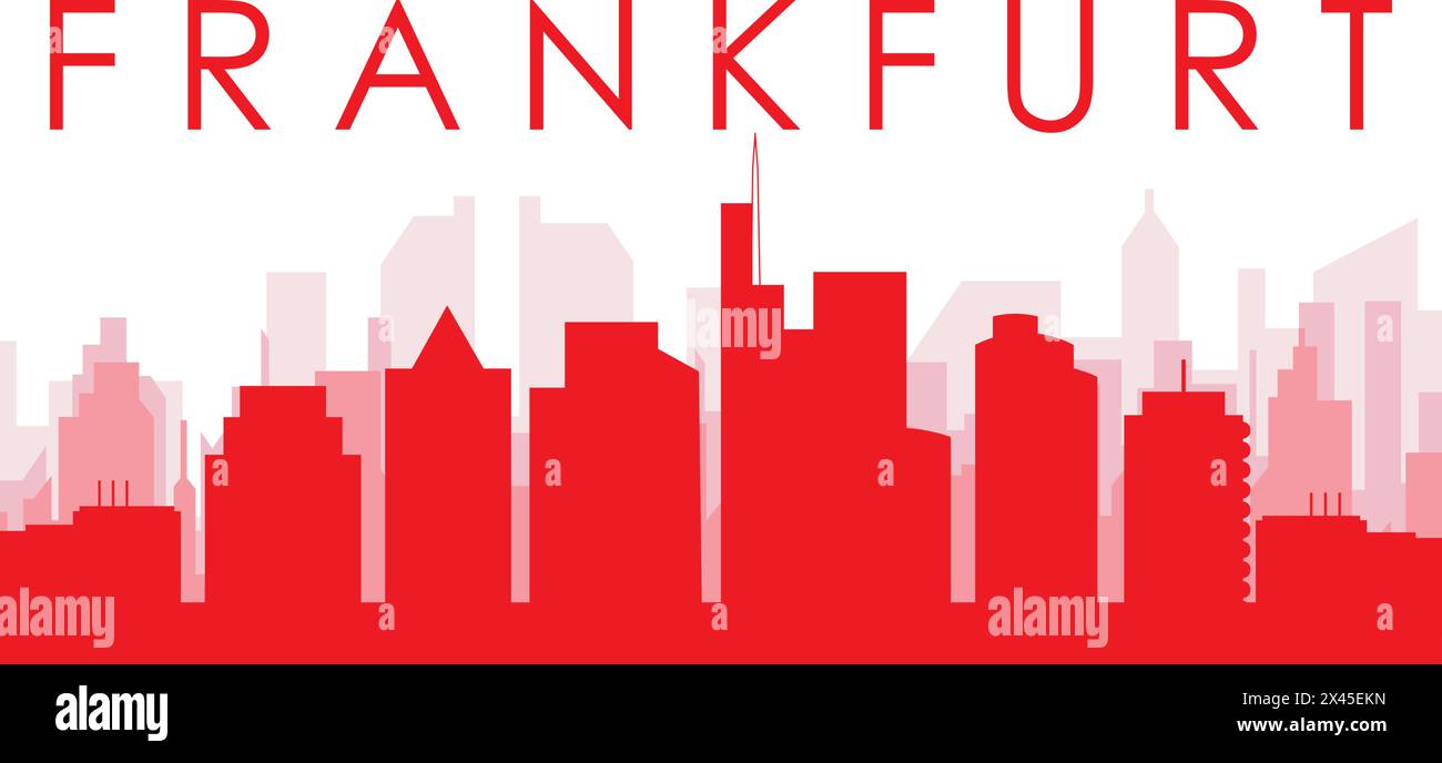 Rotes Poster mit Panoramablick über die Skyline von FRANKFURT, DEUTSCHLAND Stock Vektor