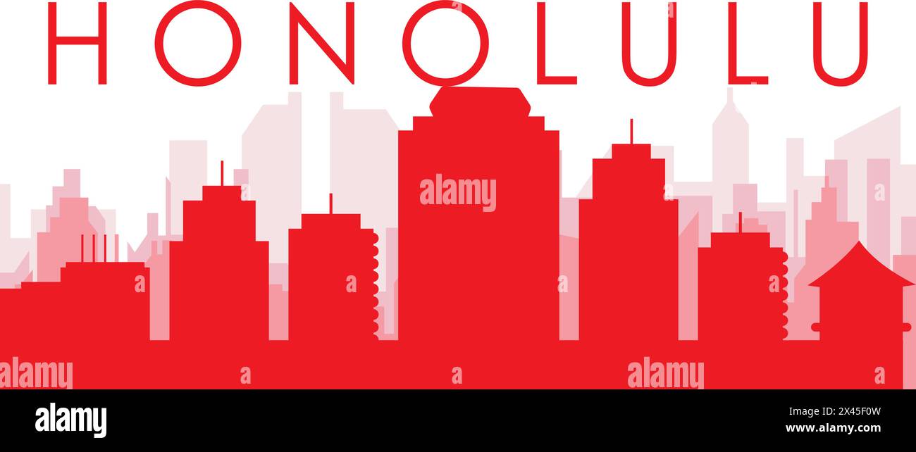 Rotes Poster mit Panoramablick auf die Skyline von HONOLULU, USA Stock Vektor