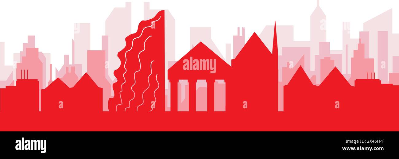 Rotes Poster mit Panoramablick auf die Skyline der Stadt von GENF, SCHWEIZ Stock Vektor