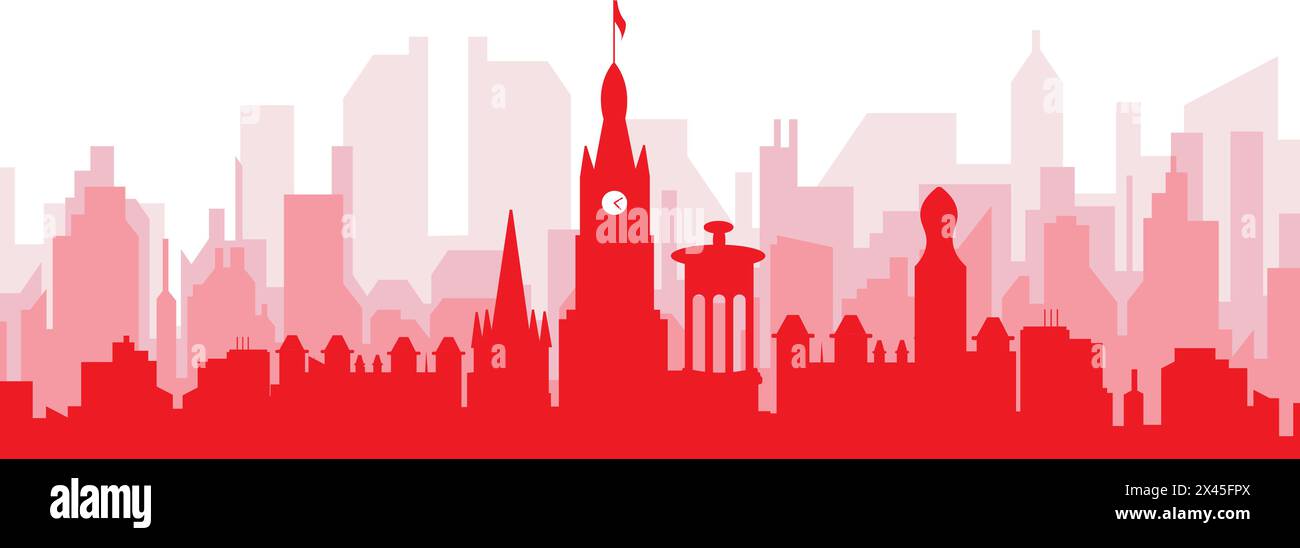 Rotes Poster mit Panoramablick auf die Skyline der Stadt von EDINBURGH, GROSSBRITANNIEN Stock Vektor