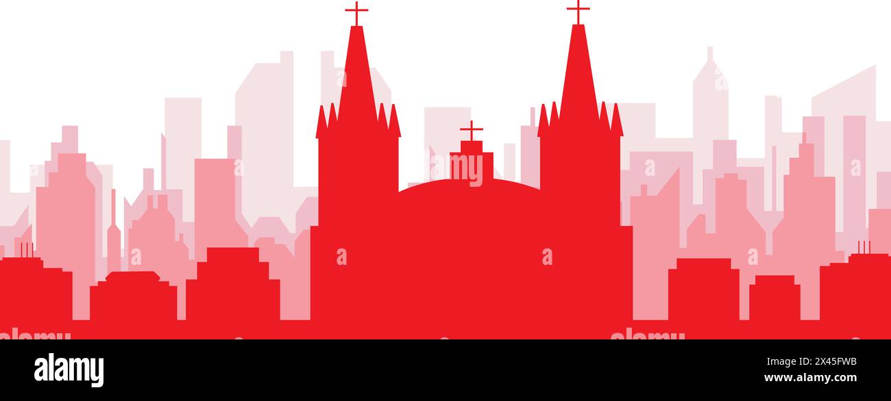 Rotes Poster mit Panoramablick auf die Skyline der Stadt von GUADALAJARA, MEXIKO Stock Vektor