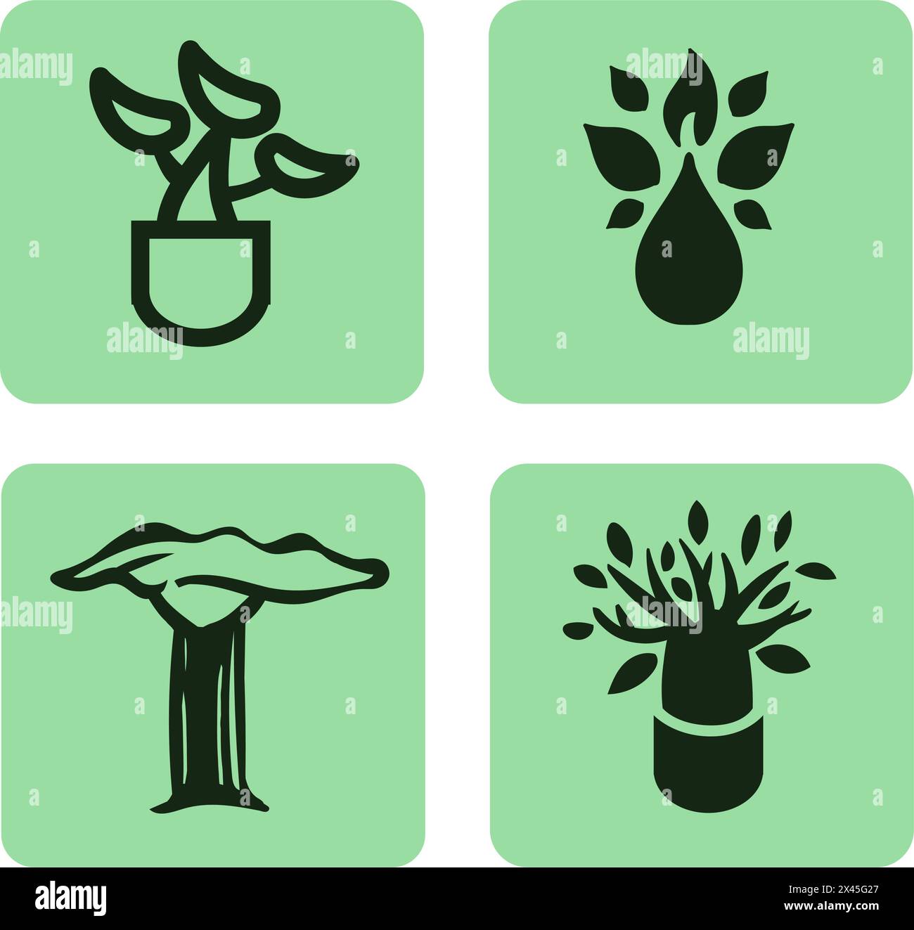 Abstrakter Baum des Lebens Logo-Set. Botanische Natursymbole. Vektorabbildung Stock Vektor