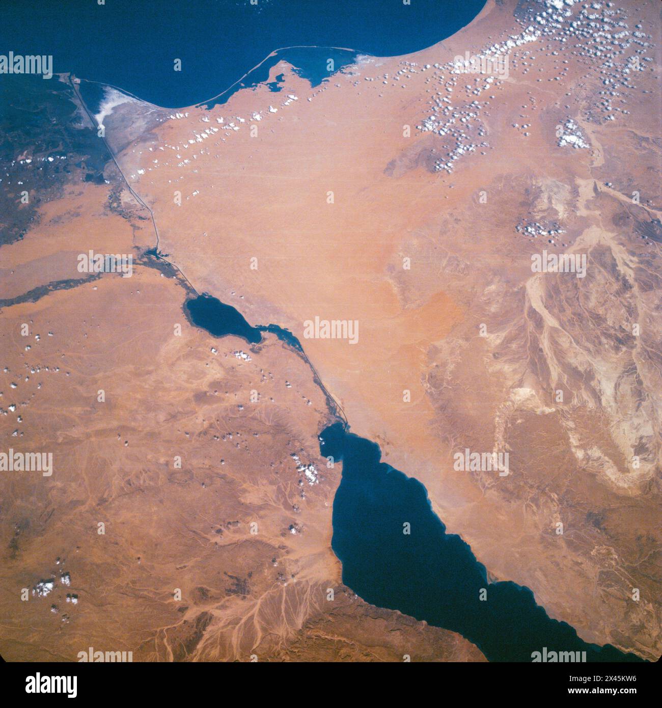 Suez-Kanal, Golf von Suez, Sinai-Halbinsel, Mittelmeer, vom Raumschiff Apollo 7 aus gesehen Stockfoto