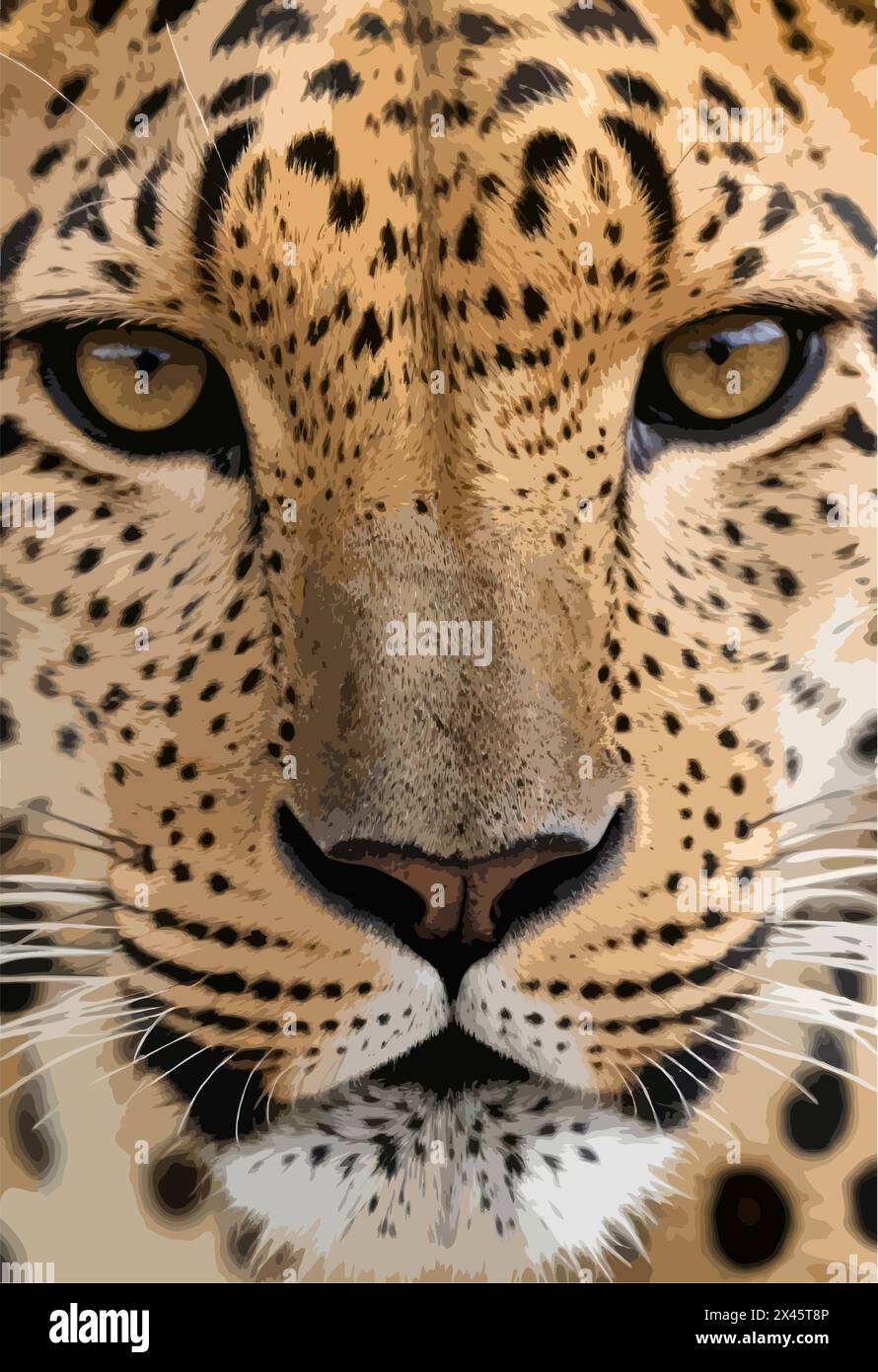 High Detailed Full Color Vektor - fesselnde wilde Karnivore Nahaufnahme Illustration des intensiven stechenden Blicks des Leoparden, der seine Beute betrachtet Stock Vektor