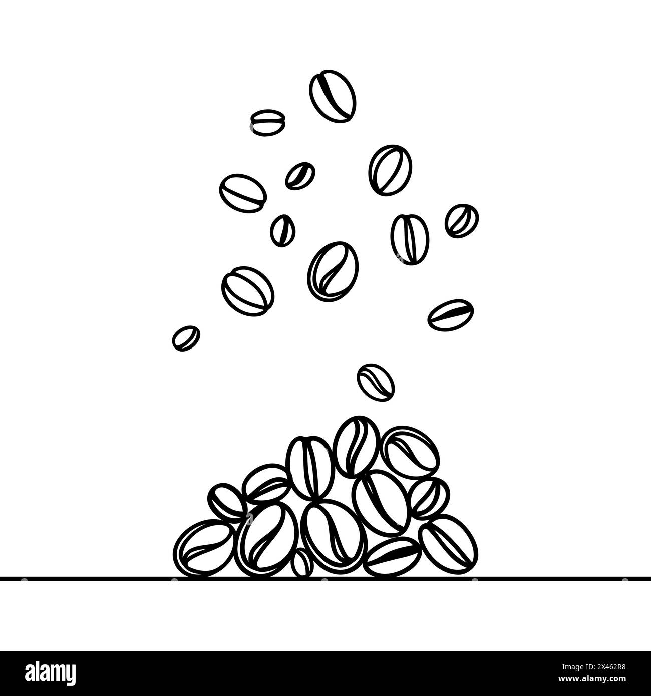 Eine durchgehende Linie zieht Kaffeebohnen. Kaffee-Logo, Symbol. Stock Vektor