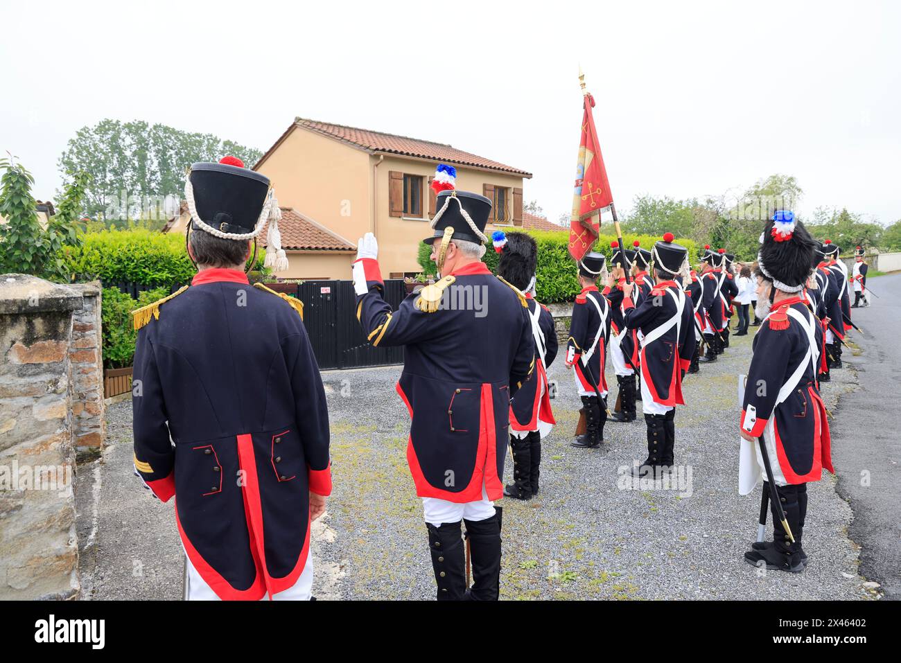 Le Dorat, Frankreich. Soldaten der napoleonischen Garde während der Septennial-Ästensionen von Dorat, die die Reliquien des Heiligen Israel und des Heiligen Theo feiern Stockfoto