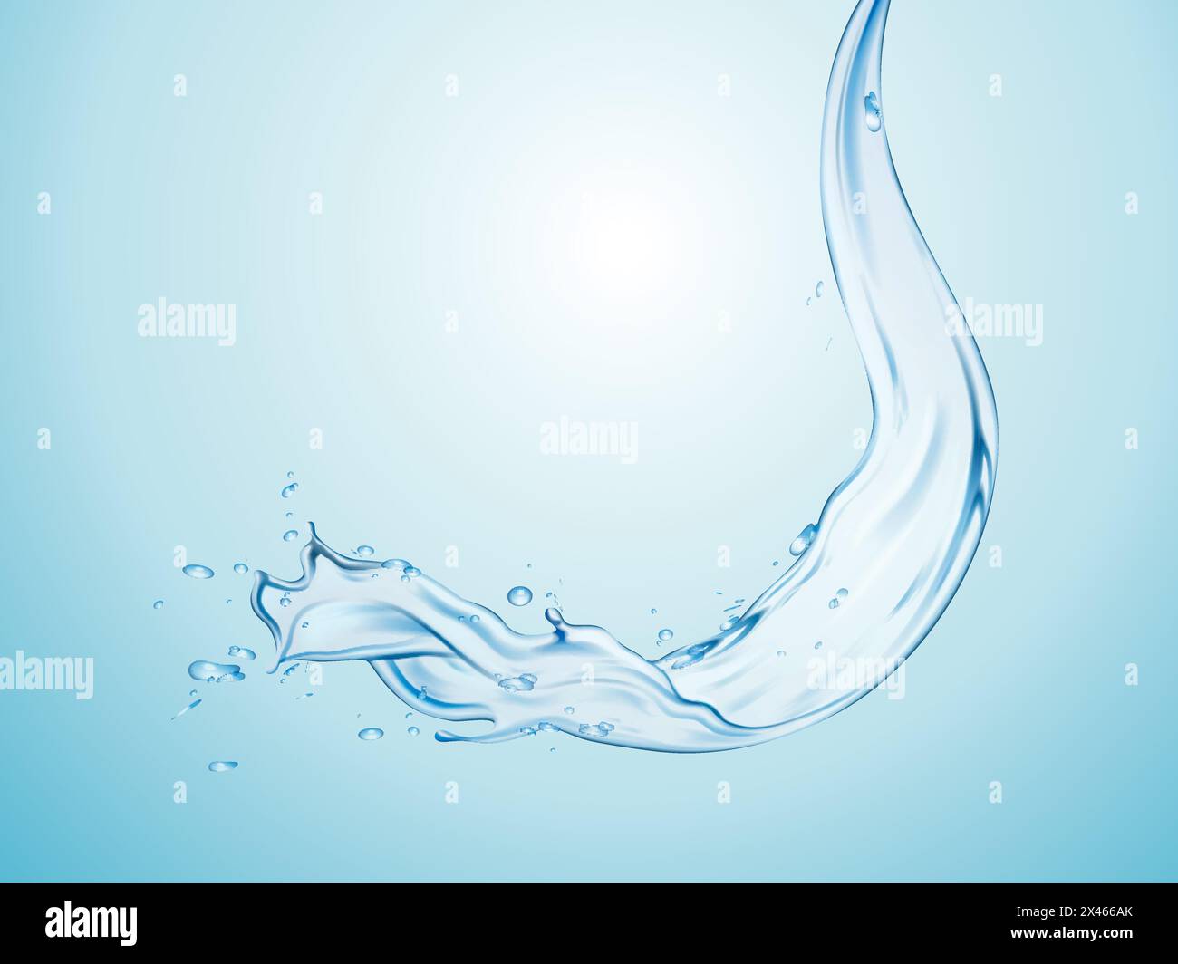 Klares Wasser in Strömen isoliert auf hellblauem Hintergrund, 3 Abbildung d Stock Vektor