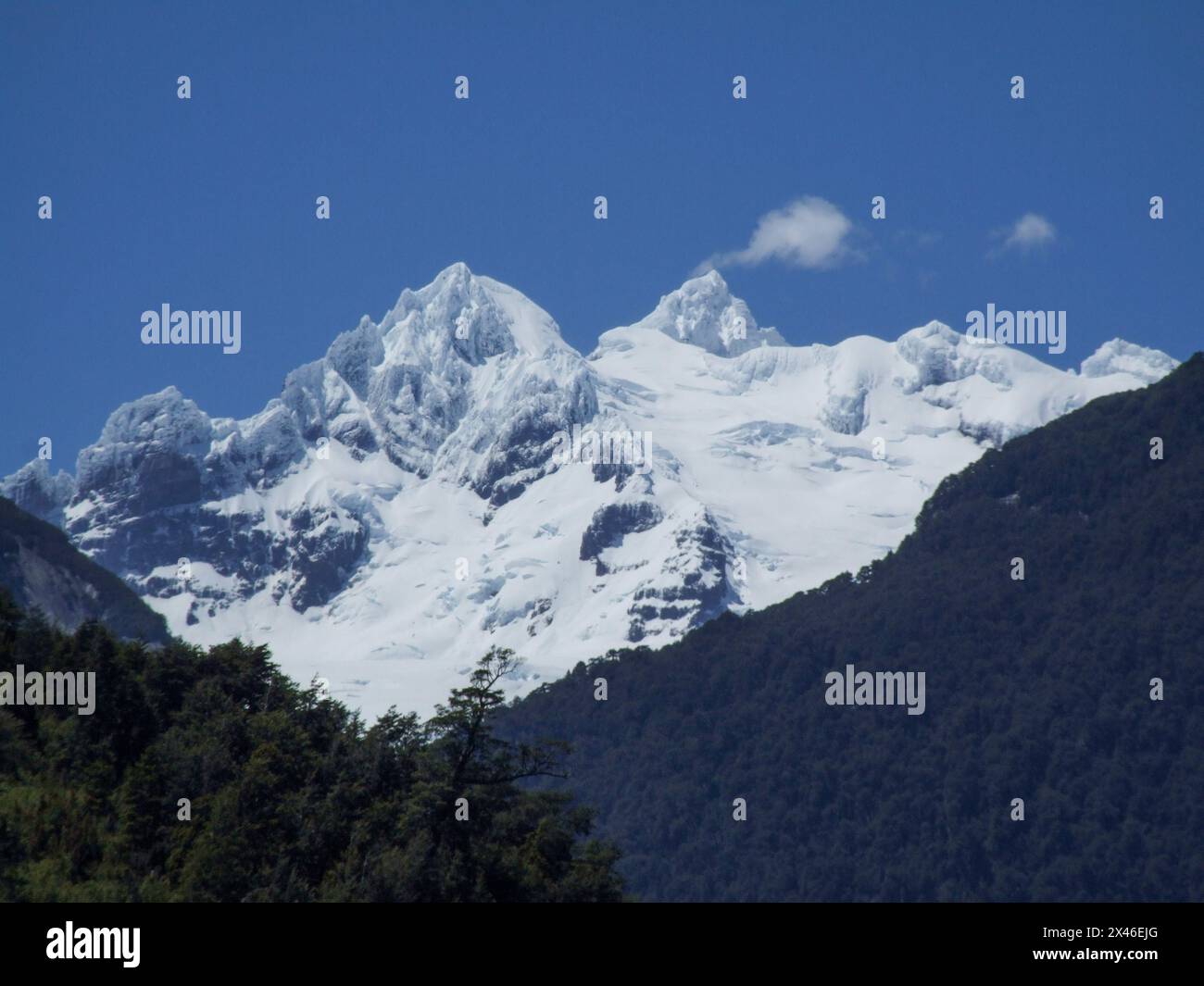 Der schneebedeckte Mount Tronador im Nationalpark Vicente Perez Rosales in Chile. Stockfoto