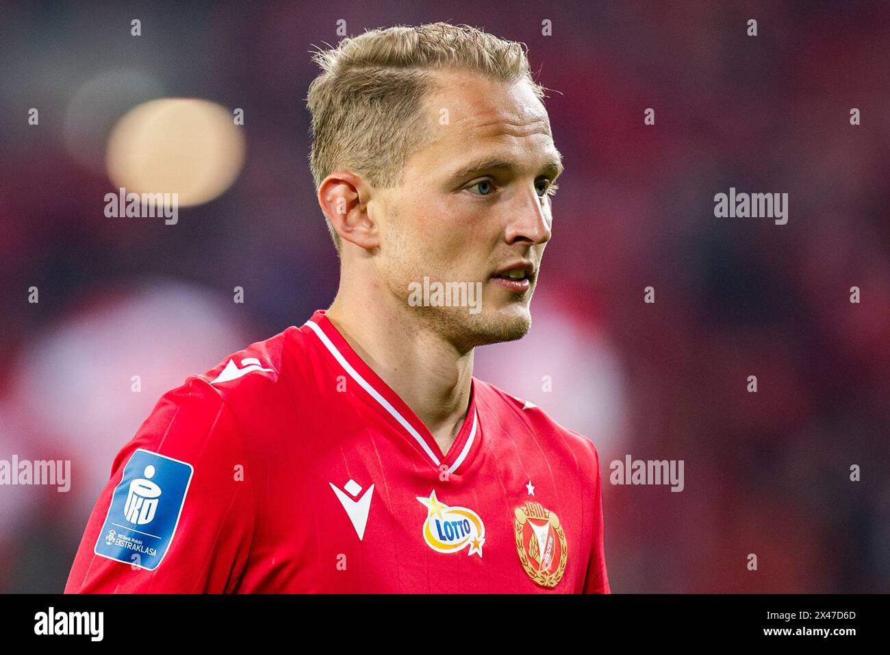 Lodz, Polen. April 2024. Andrejs Ciganiks von Widzew wurde während des Polnischen PKO Ekstraklasa League-Spiels zwischen Widzew Lodz und Rakow Czestochowa im Widzew Lodz Municipal Stadium gesehen. Endergebnis: Widzew Lodz vs Rakow Czestochowa 0:1. (Foto: Mikolaj Barbanell/SOPA Images/SIPA USA) Credit: SIPA USA/Alamy Live News Stockfoto