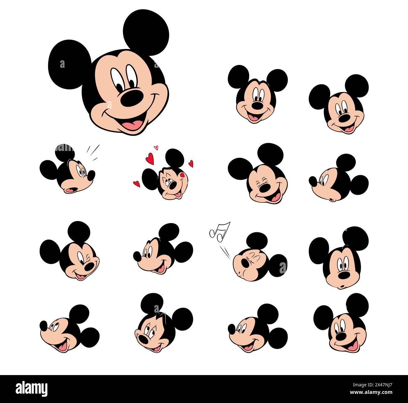 Disney Charakter Set mickey Maus Gesicht Ausdruck Vektor Illustration Kunst Stock Vektor