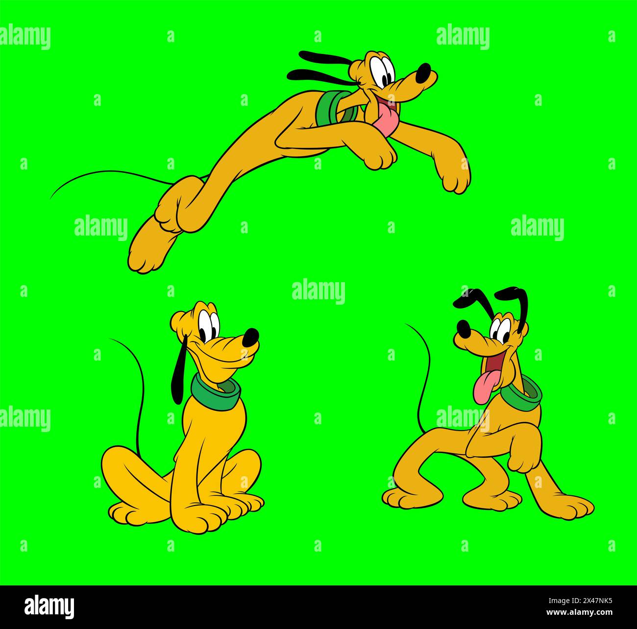 Disney Charakter Set Pluto Cartoon Vektor Illustration Kunst Stock Vektor