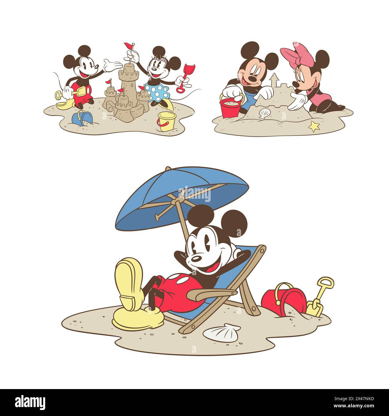 Disney Charakter Set mickey Maus und minnie Maus in Strand Vektor Illustration Kunst Stock Vektor