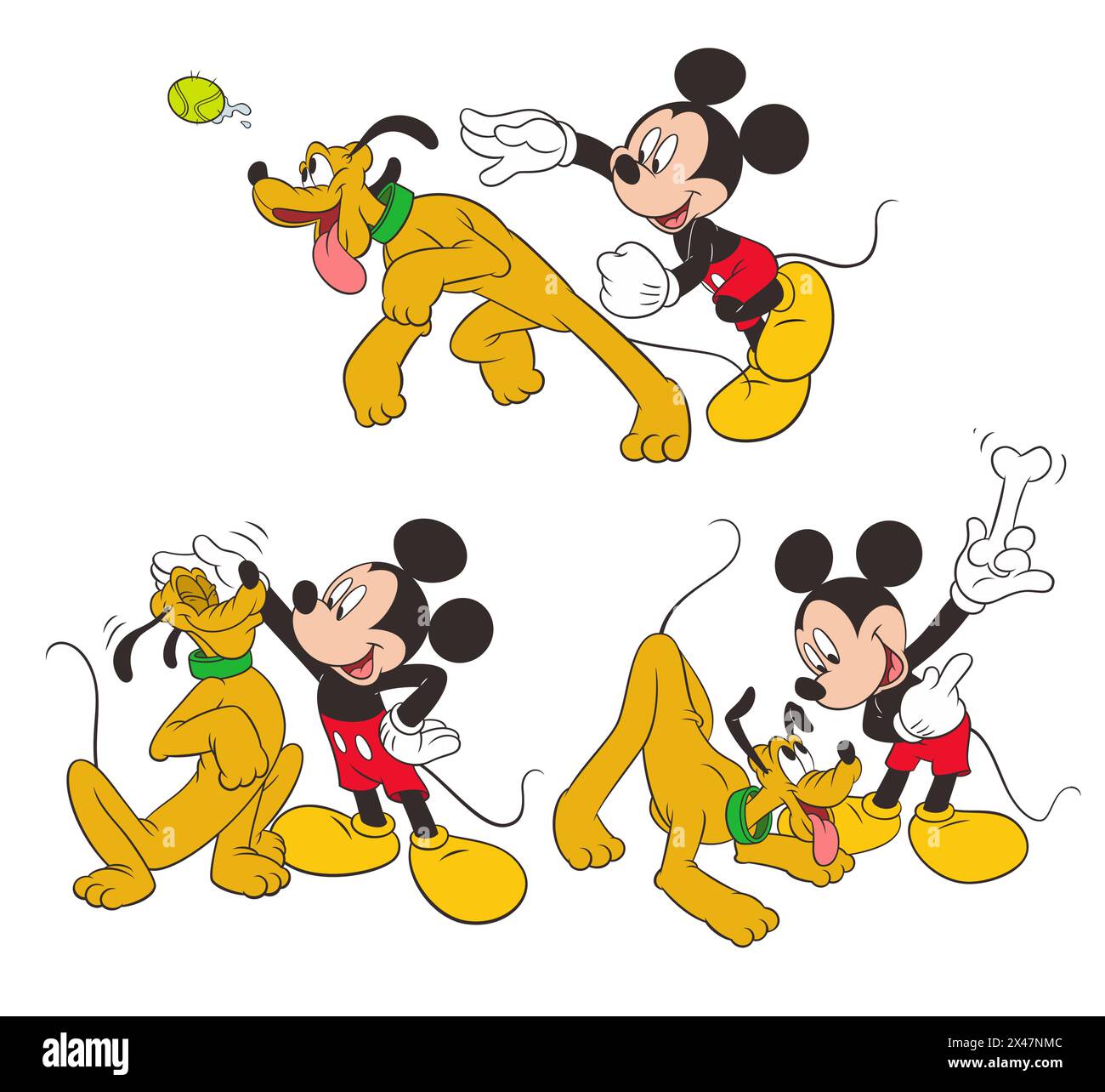Disney Charakter Set mickey Maus und Pluto Vektor Illustration Kunst Stock Vektor