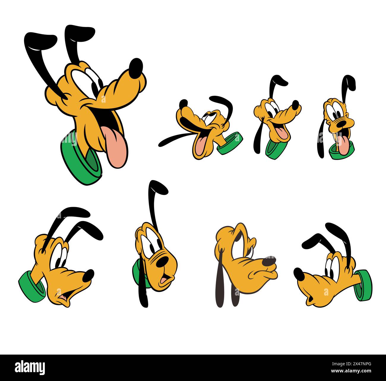Disney Charakter Set Pluto Hund nette Gesicht Vektor Illustration Kunst Stock Vektor