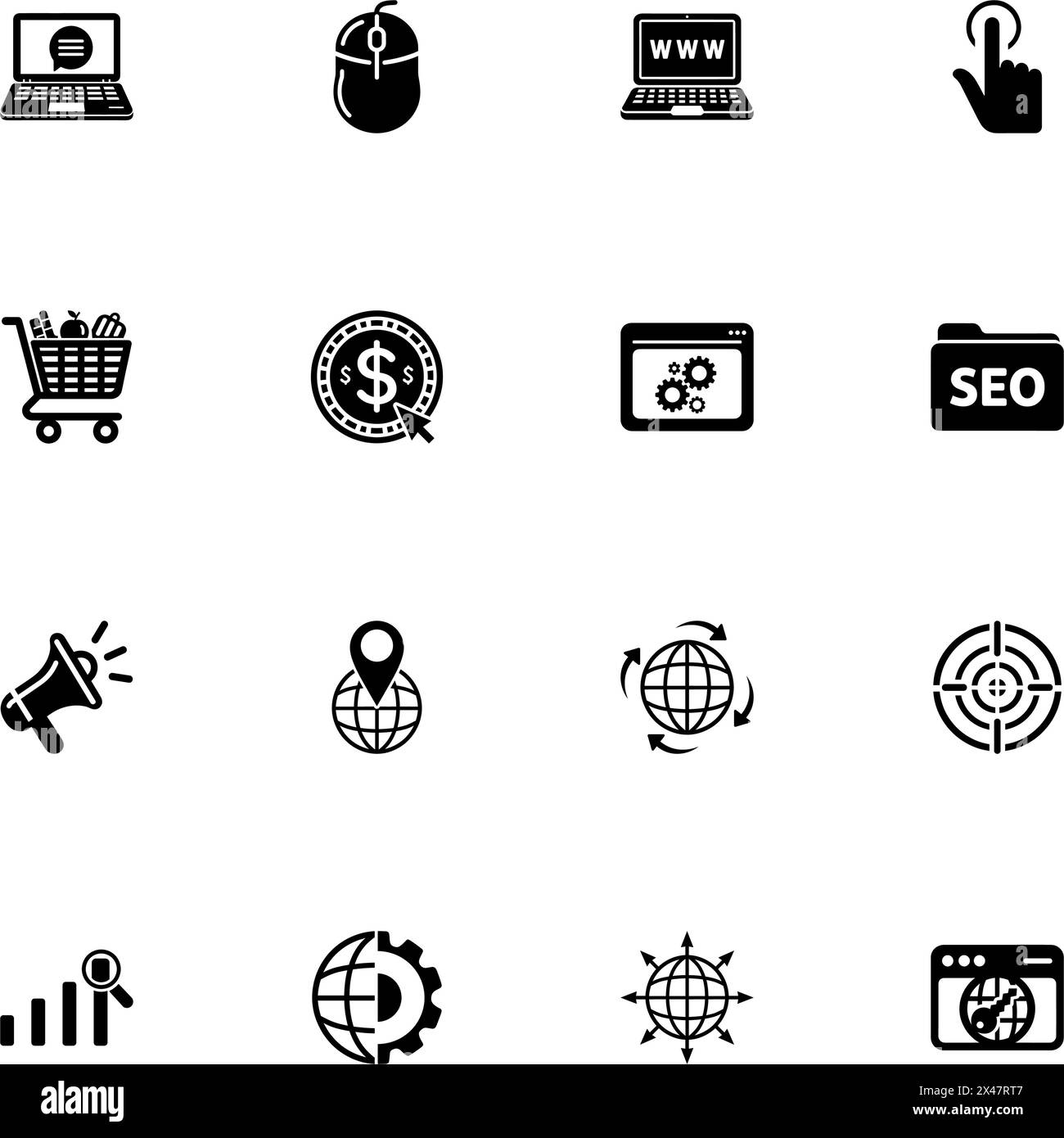 SEO-Symbol – auf beliebige Größe erweitern – in beliebige Farbe ändern. Perfect Flat Vector enthält Symbole wie Verwaltung, Medien, Mobilgeräte, Überwachung, Netzwerk, optim Stock Vektor