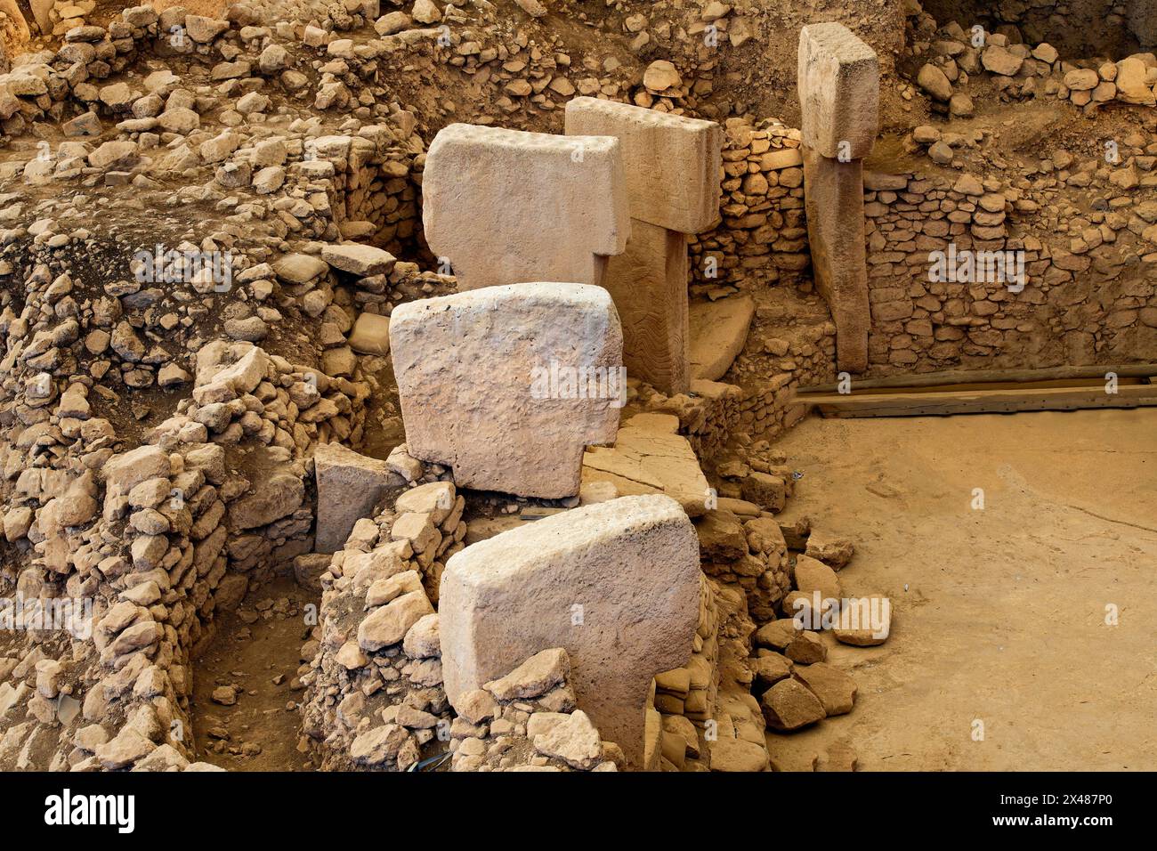 Gobekli Tepe neolithische archäologische Stätte aus dem 10. Jahrtausend v. Chr., große kreisförmige Strukturen mit massiven Steinsäulen, Potbelly Hill, Sanliurf Stockfoto