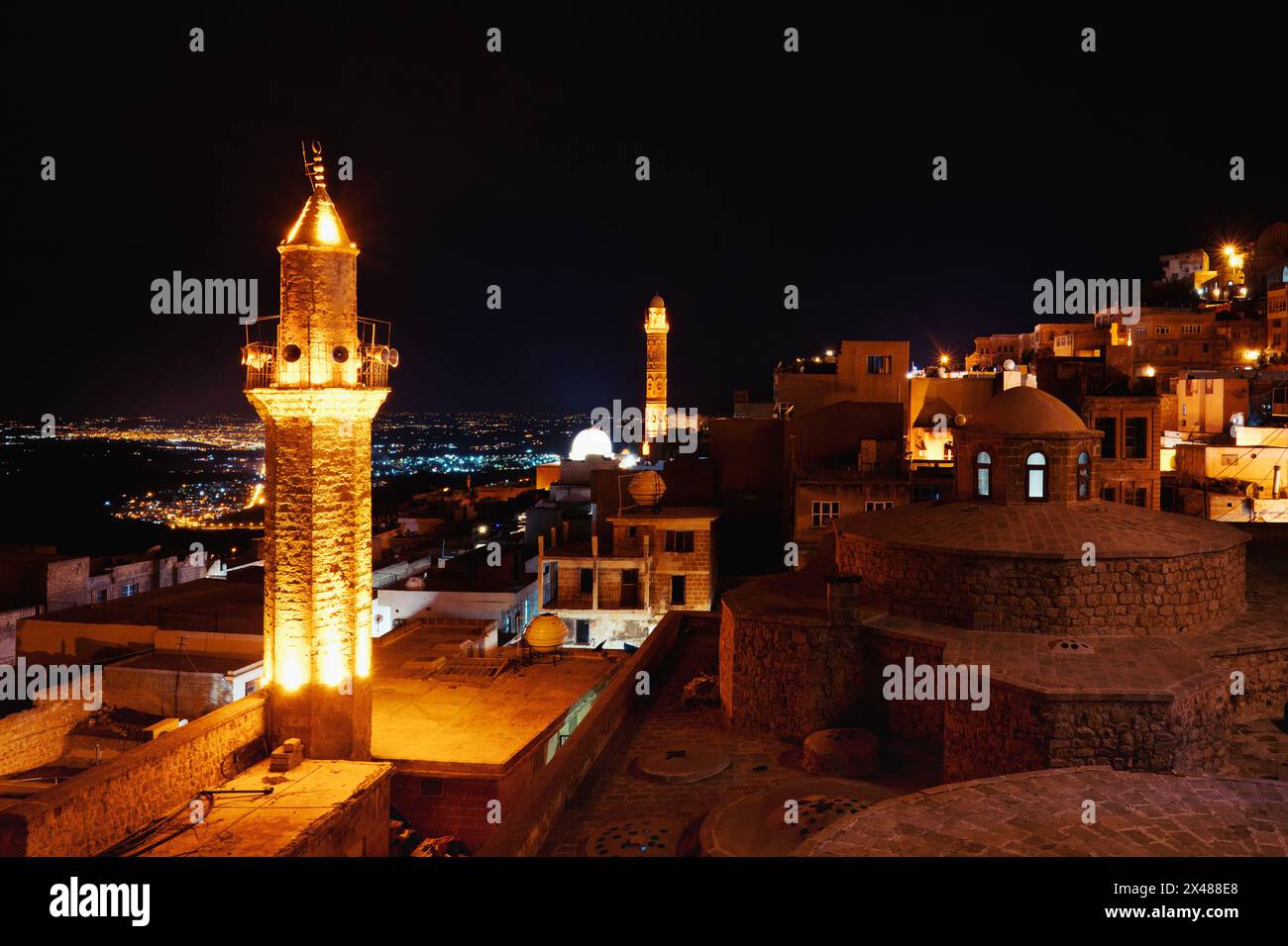Mardin, die Altstadt bei Nacht, Mardin, die Türkei Stockfoto
