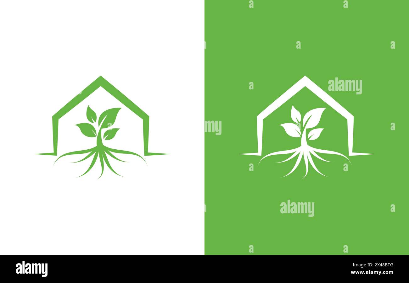 Minimalistisches Home- und Leaf-Logo. ECO HOME-Logo. Stock Vektor