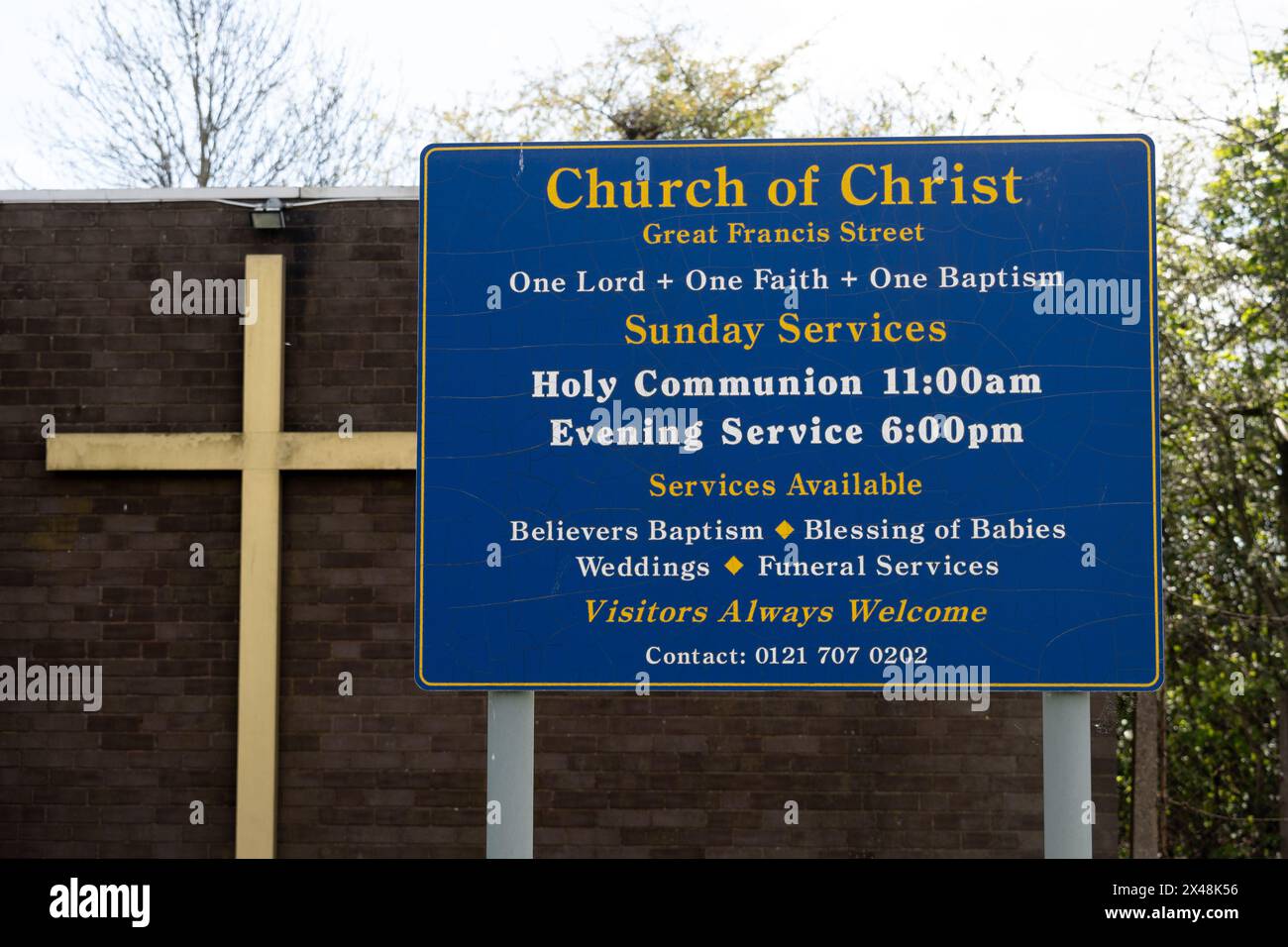 Schild der Kirche Christi, Great Francis Street, Duddeston, Birmingham, West Midlands, UK Stockfoto