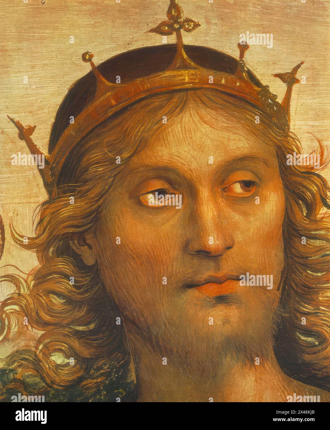 PERUGINO, Pietro (* 1450, Citta della Pieve, d. 1523, Perugia) der Allmächtige mit Propheten und Sybils (Detail) 1500 Fresko, 229 x 370 cm (vollständiges Fresko) Collegio del Cambio, Perugia das Fresko ist Teil der Ornamentik des Cambio. Das Detail zeigt den Kopf von Salomon. *** Stichwörter: ************* Autor: PERUGINO, Pietro Titel: Der Allmächtige mit Propheten und Sybils (Detail) Zeitlinie: 1451-1500 Schule: Italienisch Form: Malerei Typ: Religiös Stockfoto
