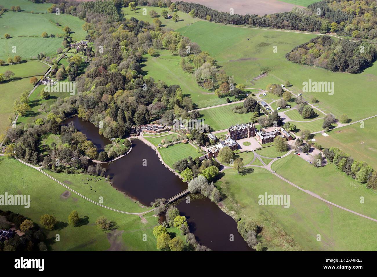Aus der Vogelperspektive Capesthorne Hall and Grounds, Cheshire, Großbritannien Stockfoto
