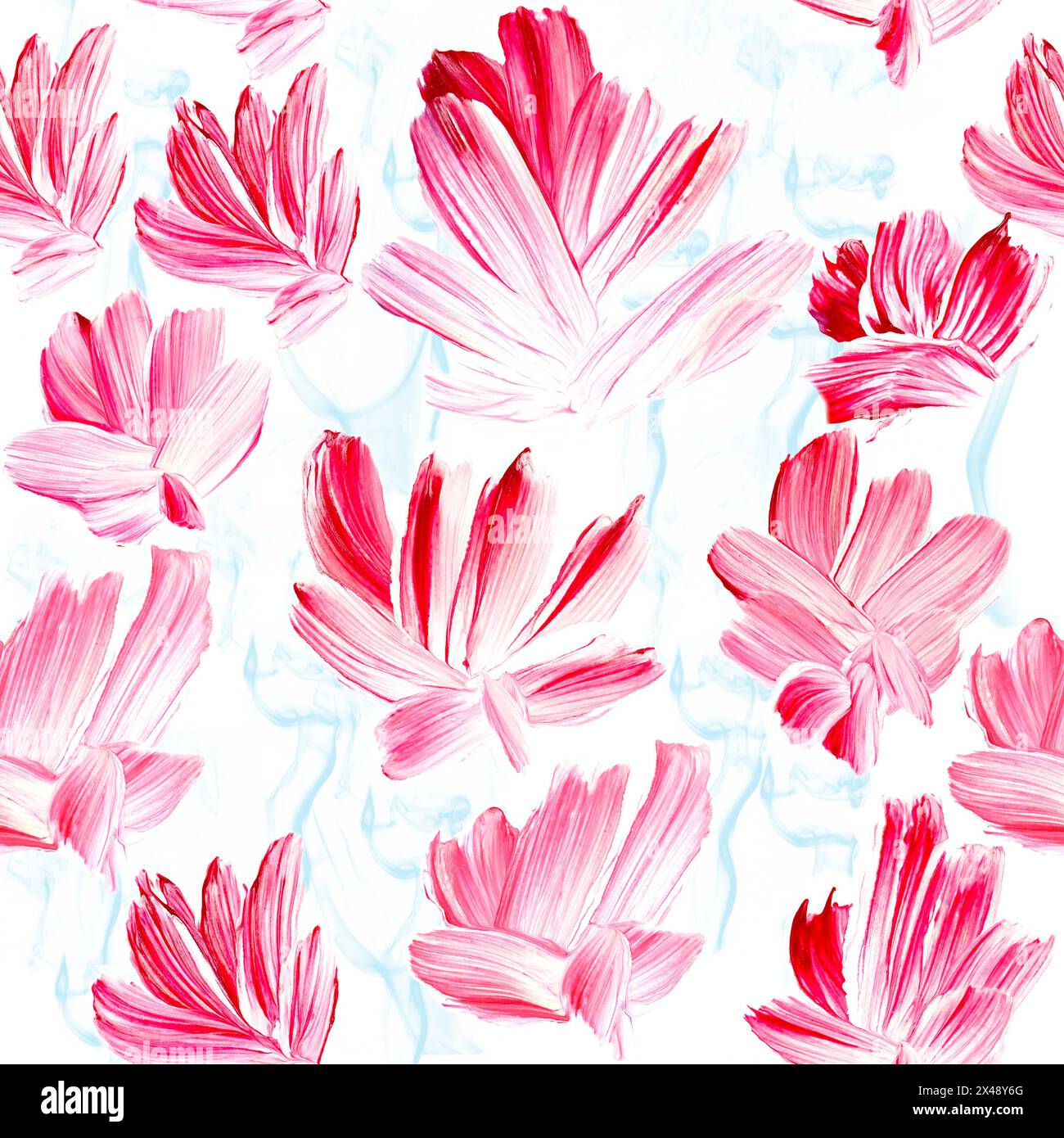 Nahtloses Muster abstrakter rosafarbener Blumen, Original handgezeichnet, Impressionismus-Stil, Farbstruktur, Pinselstriche von Farbe, Kunsthintergrund. Modern AR Stockfoto