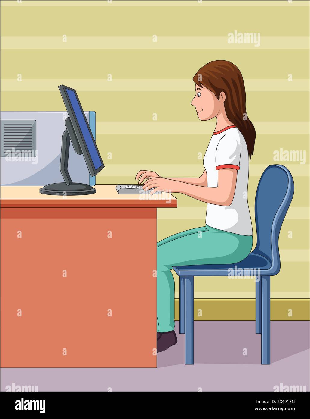 Mädchen am Computer arbeiten Stock Vektor
