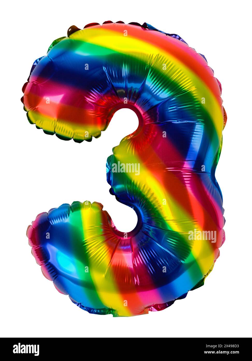Regenbogen Nummer drei Ballon auf weiß ausgeschnitten. Stockfoto