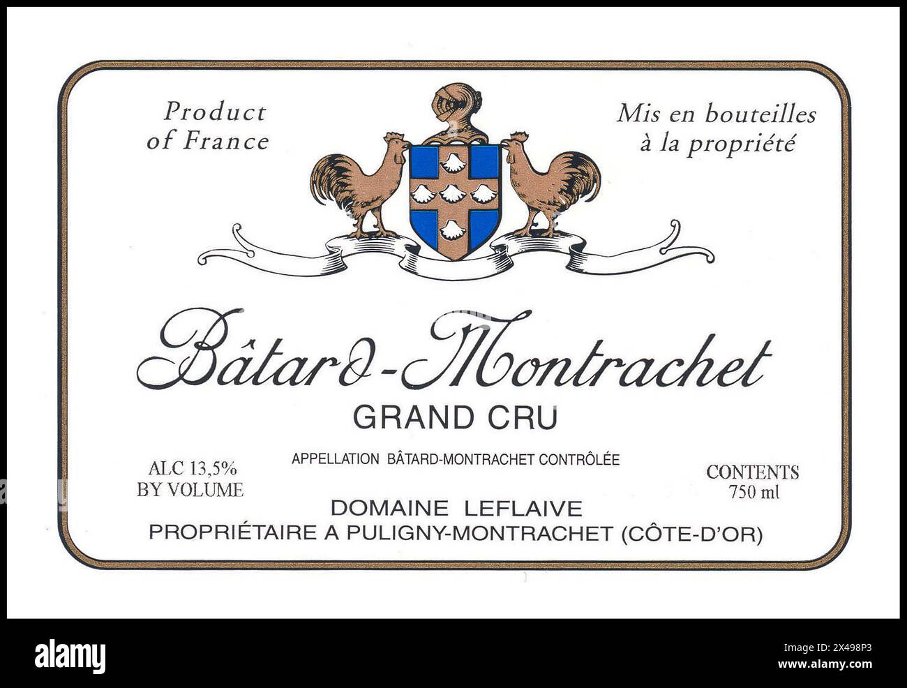 LEFLAIVE BATARD-MONTRACHET 2000 FLASCHENETIKETT Grand Cru Chardonnay White Burgundy Fine Wine Puligny Montrachet Cote d'Or Bourgogne Frankreich Stockfoto