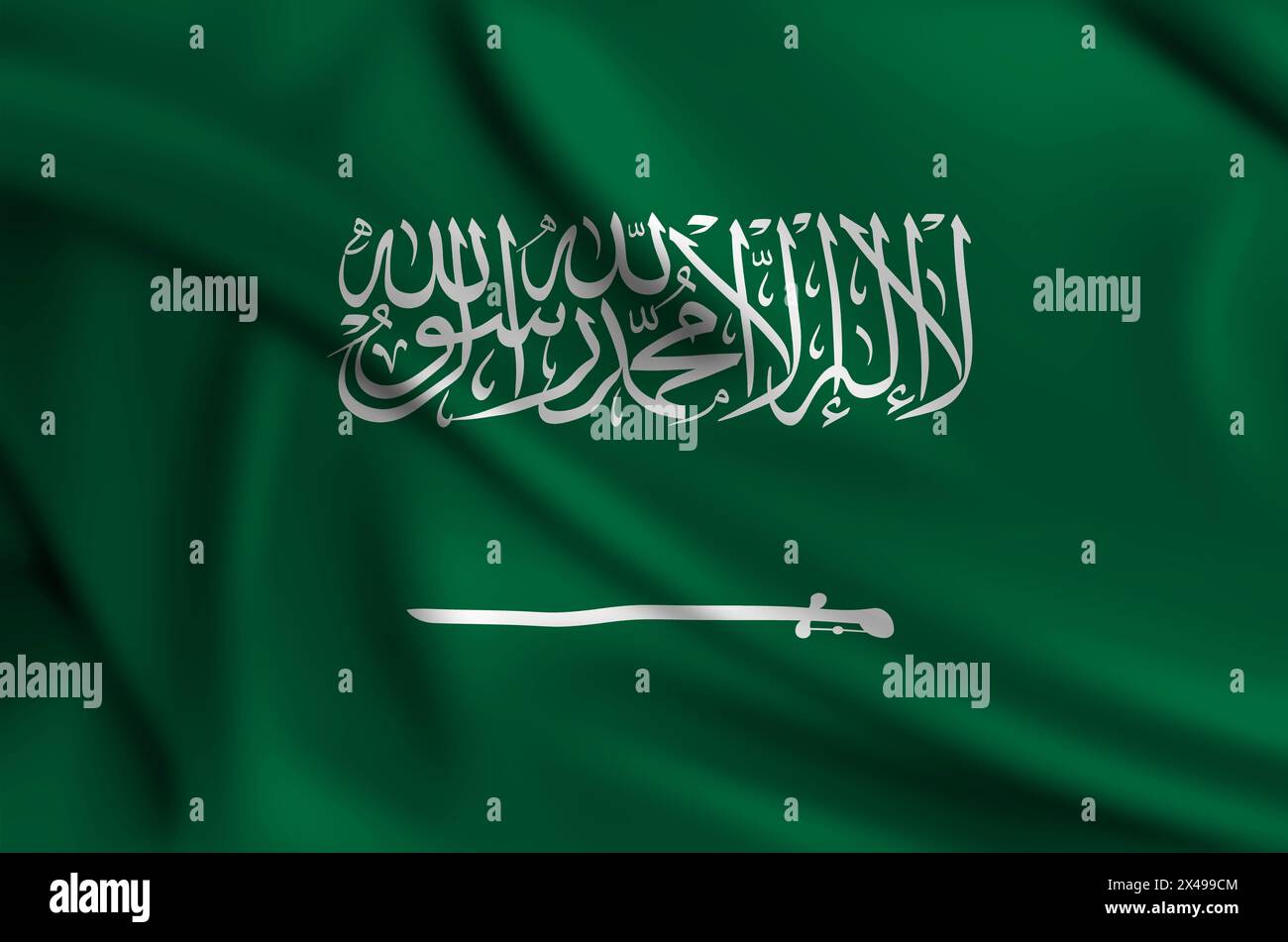 Die Flagge Saudi-Arabiens, die den Rahmen bedeckt, winkt im Wind Stockfoto