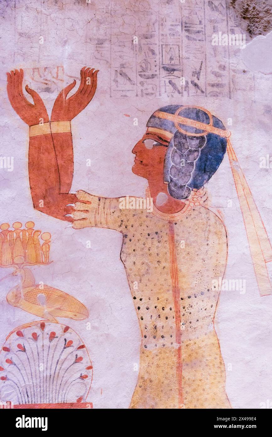 Gemälde des Grabes von Ramses ix., Tal der Könige, Luxor, Ägypten Stockfoto