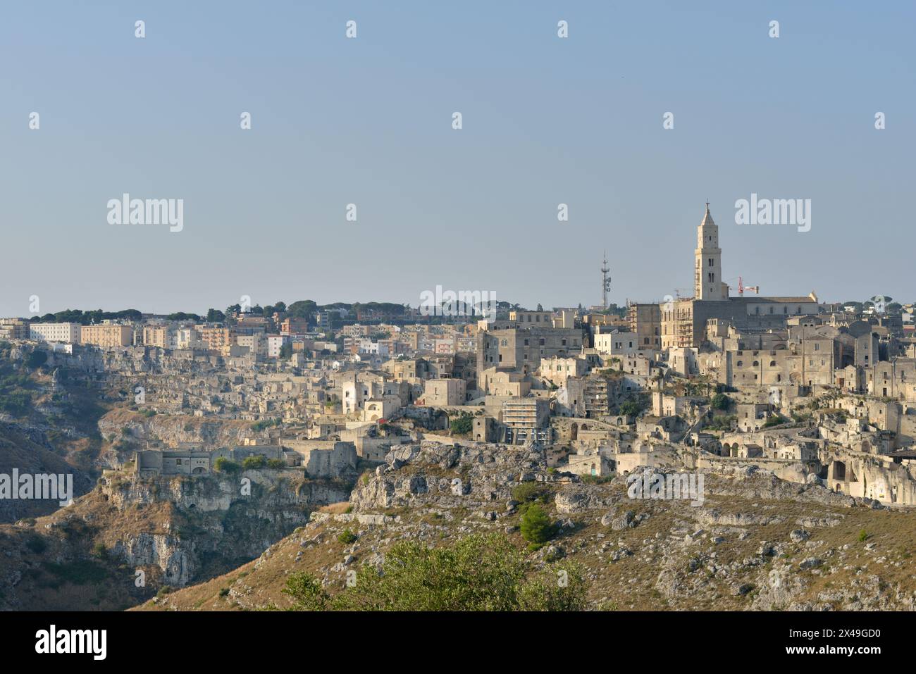 Matera, Basilicata, Italien, Blick auf die Stadt, von der Felsenkirche San Vito alla Murgia. UNESCO-Stätte Stockfoto