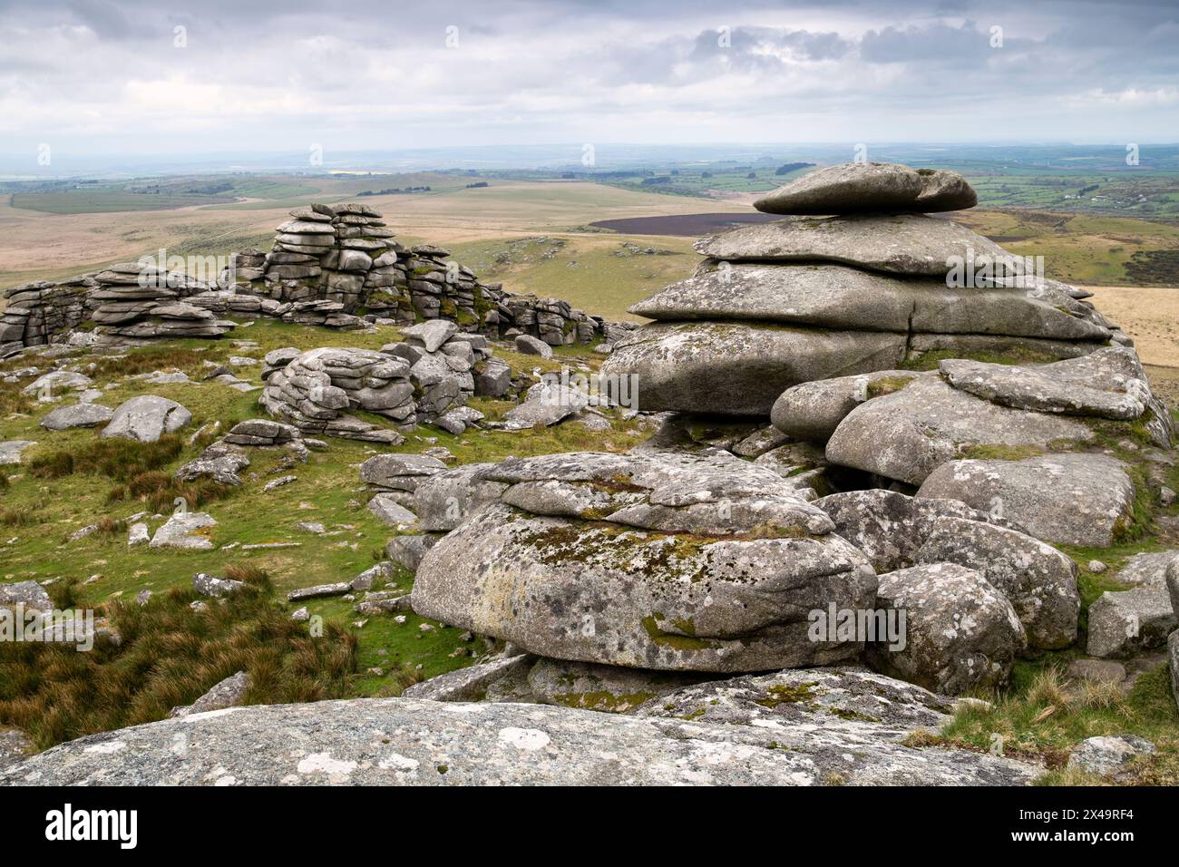Blick vom Gipfel des Rough Tor am Bodmin Moor in Cornwall, England, Großbritannien Stockfoto