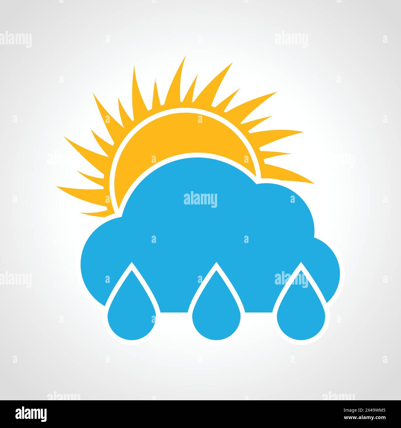Symbol für Regen und sonnige Tage. Mehrfarbiges Wettersymbol auf weißem Hintergrund. Vektorabbildung. Stock Vektor