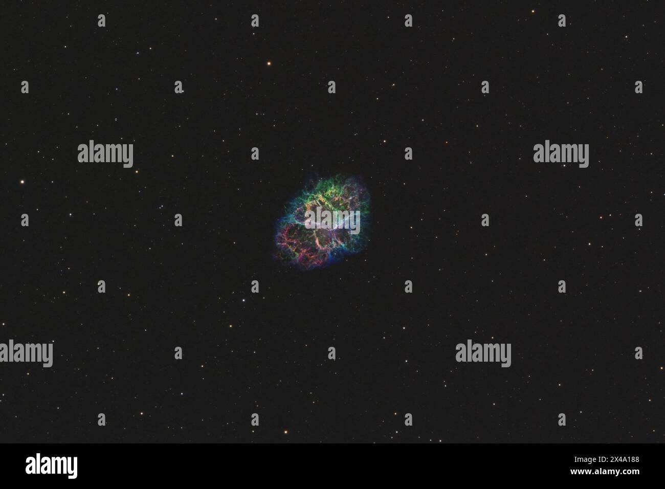 Krabbennebel, ein Supernova-Überrest und Pulsar-Windnebel im Sternbild Stier. Auch bekannt als Messier 1, M1, SH2-244 oder LBN 833. Amateur narro Stockfoto