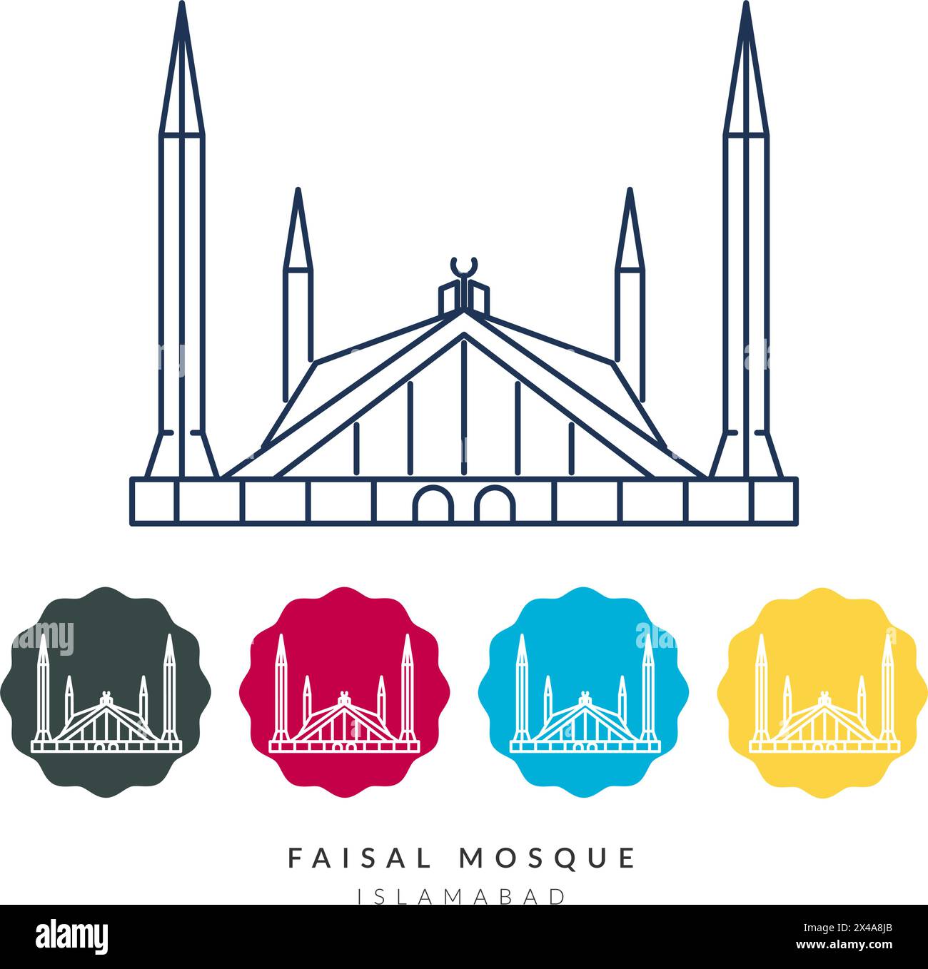 Wahrzeichen-Denkmal - Faisal-Moschee Islamabad - Pakistan - Stock Illustration als EPS 10 Datei Stock Vektor