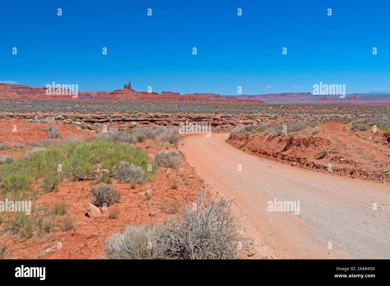 Lonely Road im Wüstensüdwesten im Valley of the Gods in Utah Stockfoto