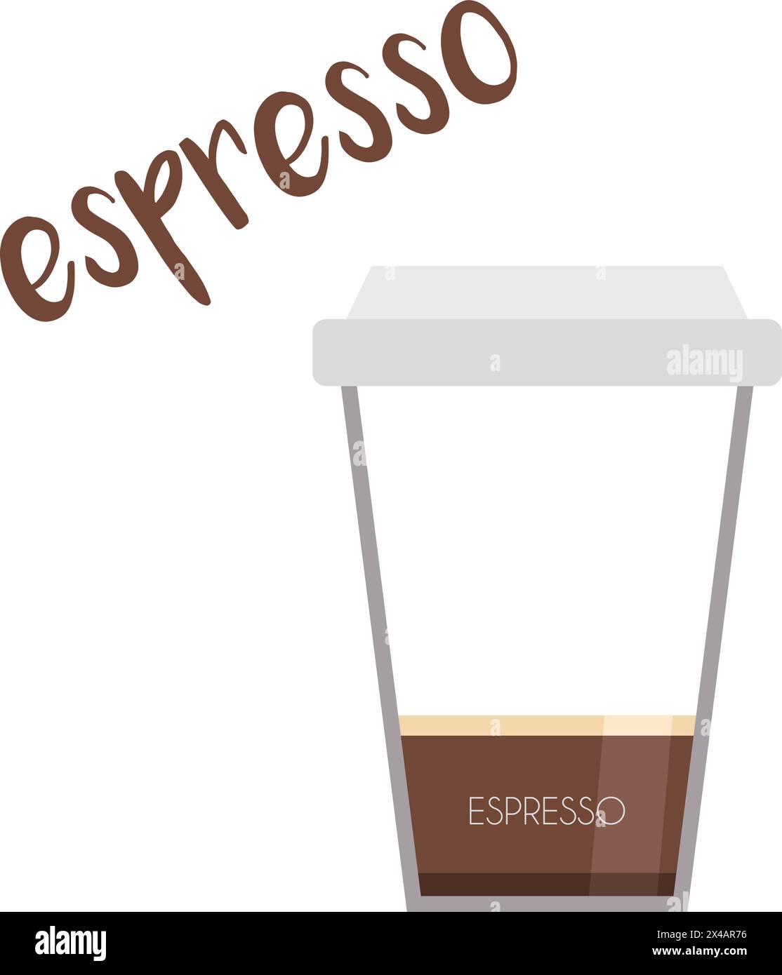 Vektor-Illustration eines Espresso-Kaffeetassen-Symbols mit seiner Zubereitung und Proportionen. Stock Vektor