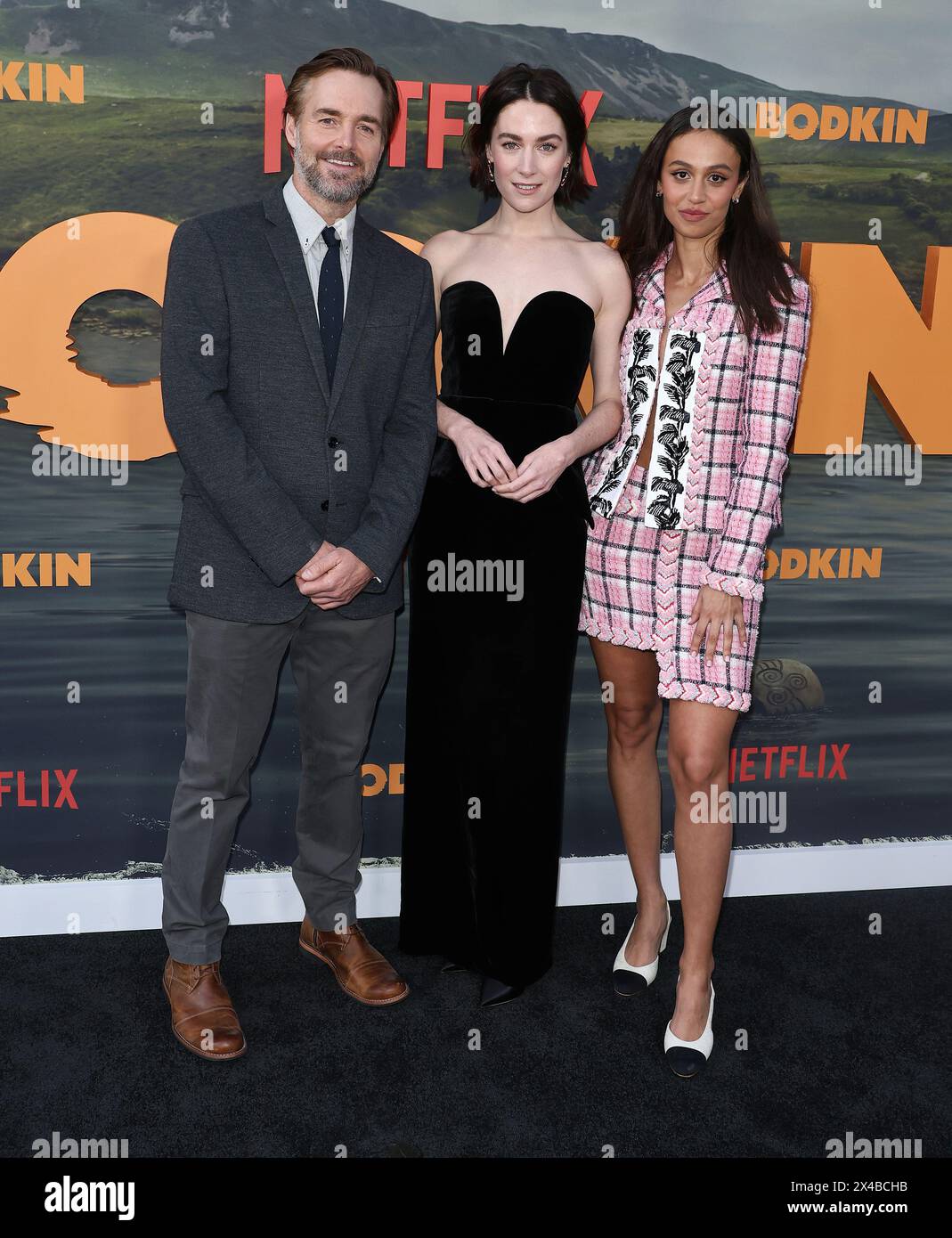 Hollywood, USA. Mai 2024. Will Forte, Siobhan Cullen, Robyn Cara kommt am Mittwoch, den 1. Mai 2024, zum BODKIN Premiere Event im Netflix Tudum Theatre in Hollywood, KALIFORNIEN. (Foto: Juan Pablo Rico/SIPA USA) Credit: SIPA USA/Alamy Live News Stockfoto