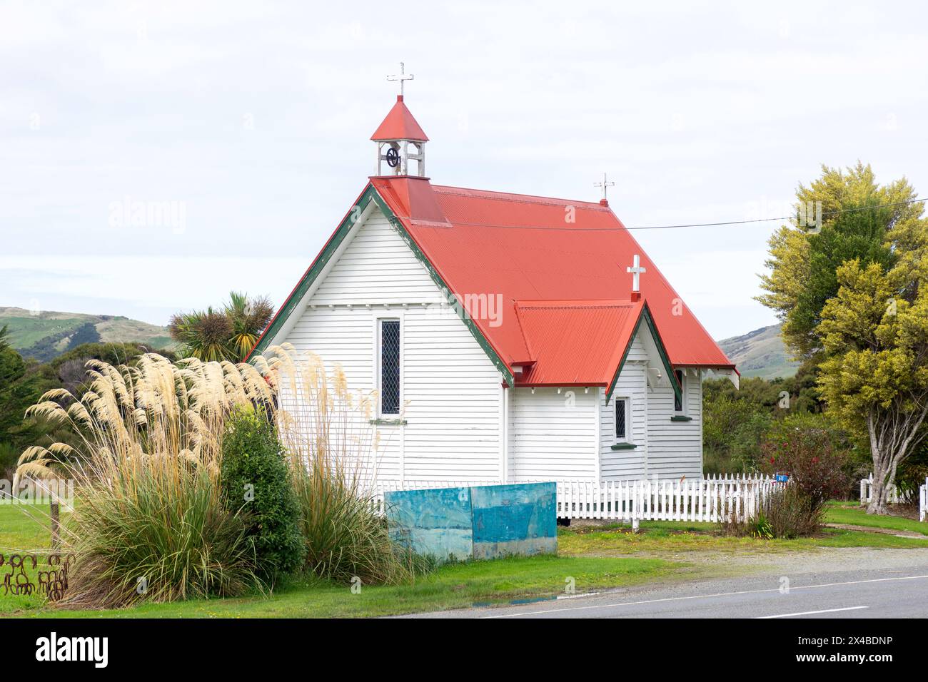 Historische Kirche, Niagara-Waikawa Road, Waikawa, Catlins Coast, Otago, Neuseeland Stockfoto