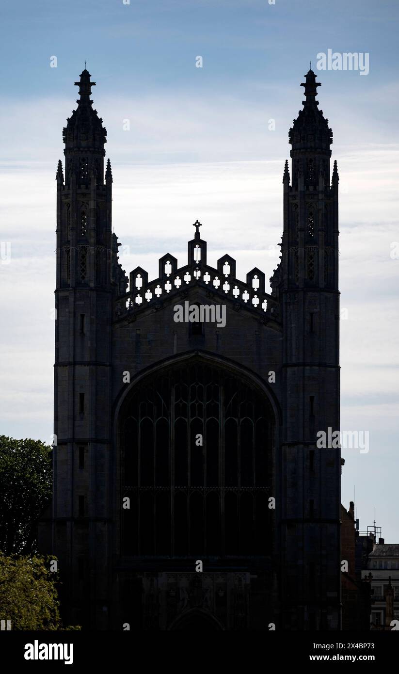 Cambridge England Vereinigtes Königreich King s College Chapel, ein Beispiel für spätgotische englische Architektur. Kirche, Silhouette Stockfoto