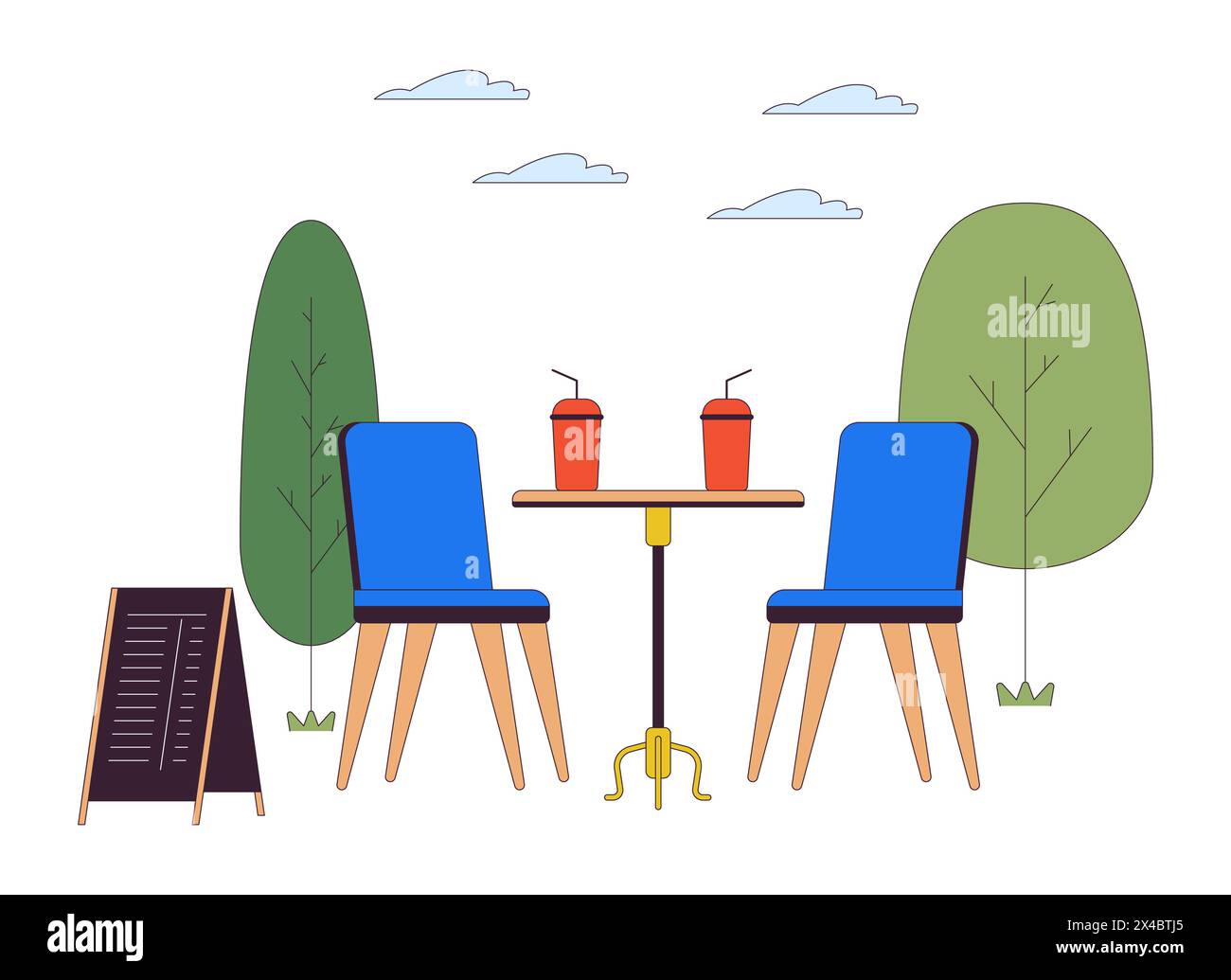 Outdoor Cafe Comfort Line Cartoon flache Illustration Stock Vektor