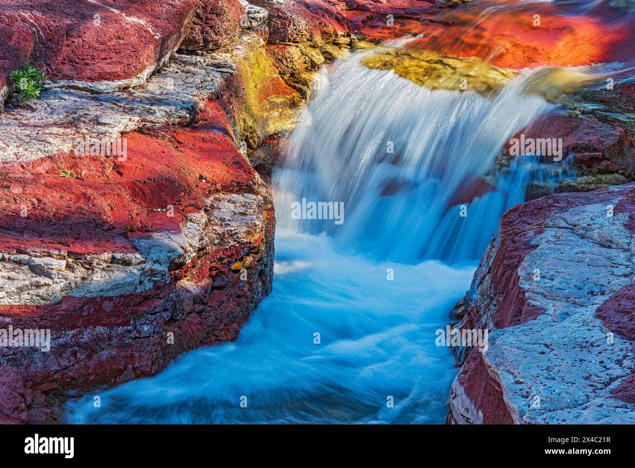 Kanada, Alberta, Waterton Lakes National Park. Red Rock Creek im Red Rock Canyon. Stockfoto