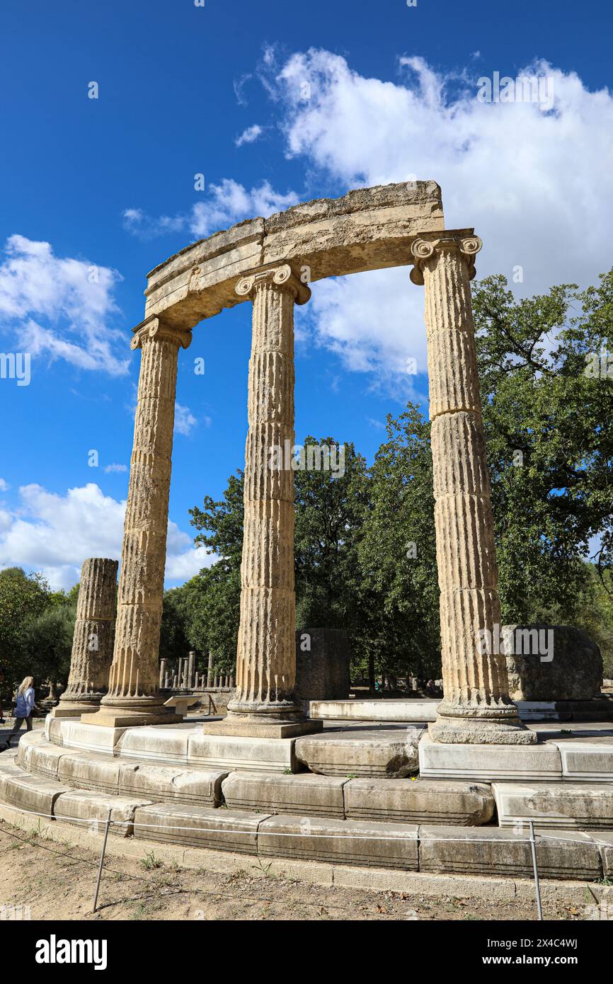 Olympia, Griechenland. Das antike Griechenland korinthische Säulen in Olympia, Anblick der ersten Olympischen Spiele Stockfoto