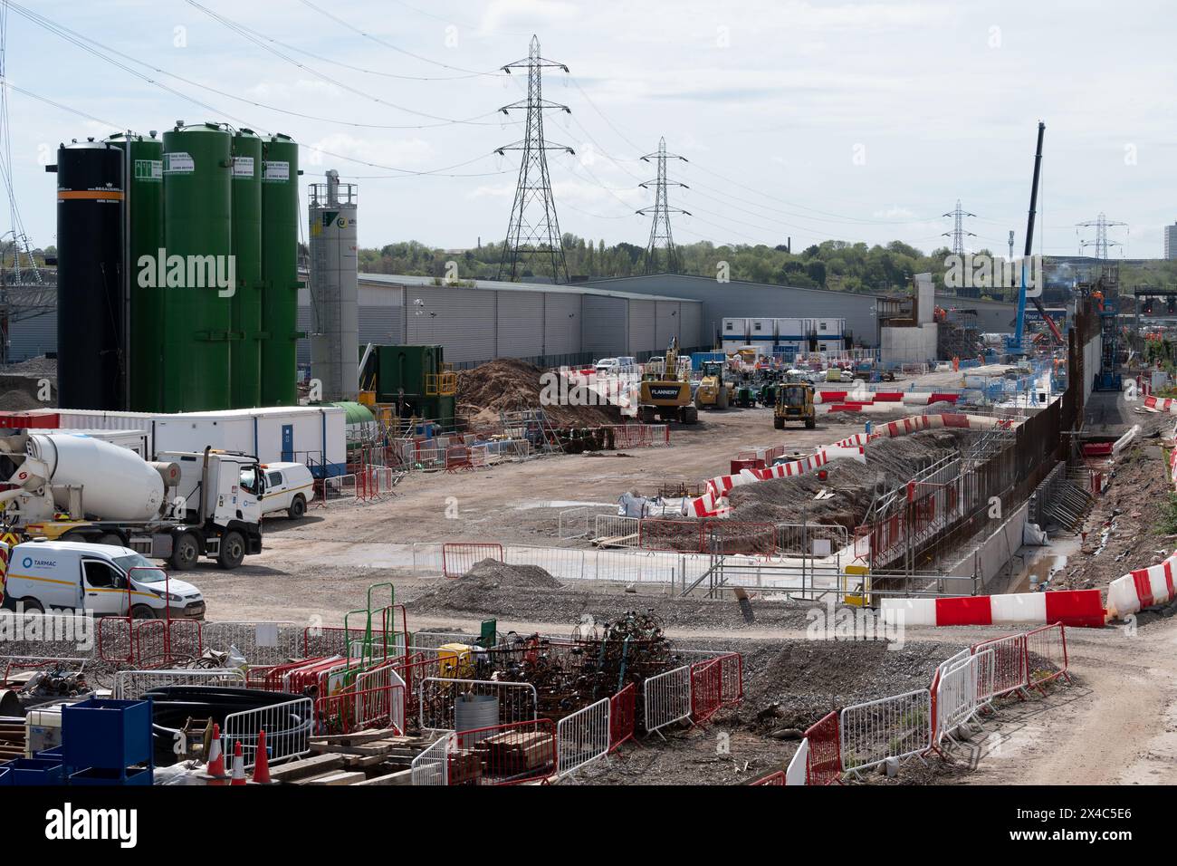 HS2-Bau auf dem Gelände des ehemaligen Saltley Lokomotivschuppen in Birmingham, West Midlands, Großbritannien Stockfoto
