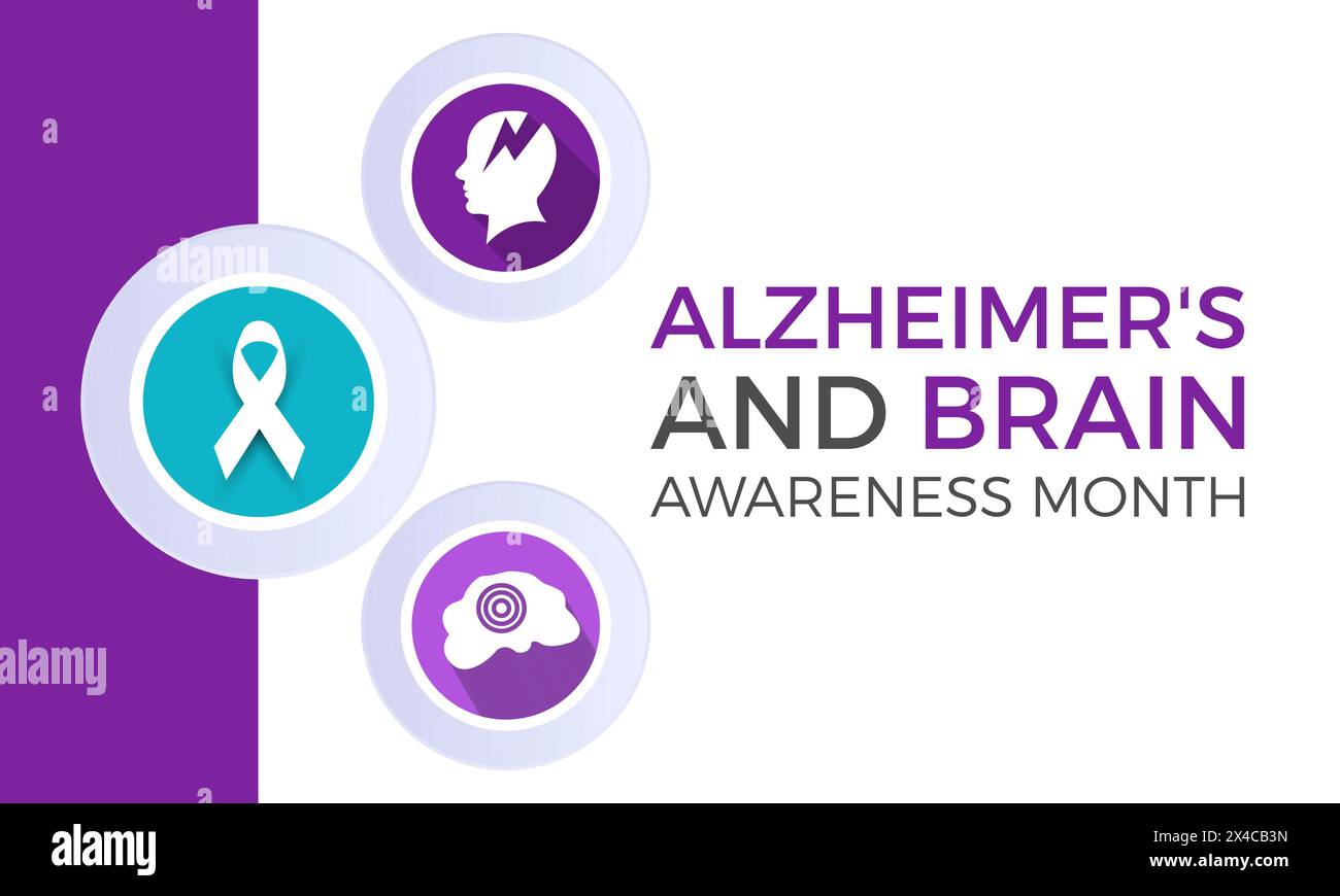 Alzheimer und Brain Awareness Month Gesundheit Awareness Vektor Illustration. Vektor-Vorlage für Banner, Karte, Hintergrund. Stock Vektor