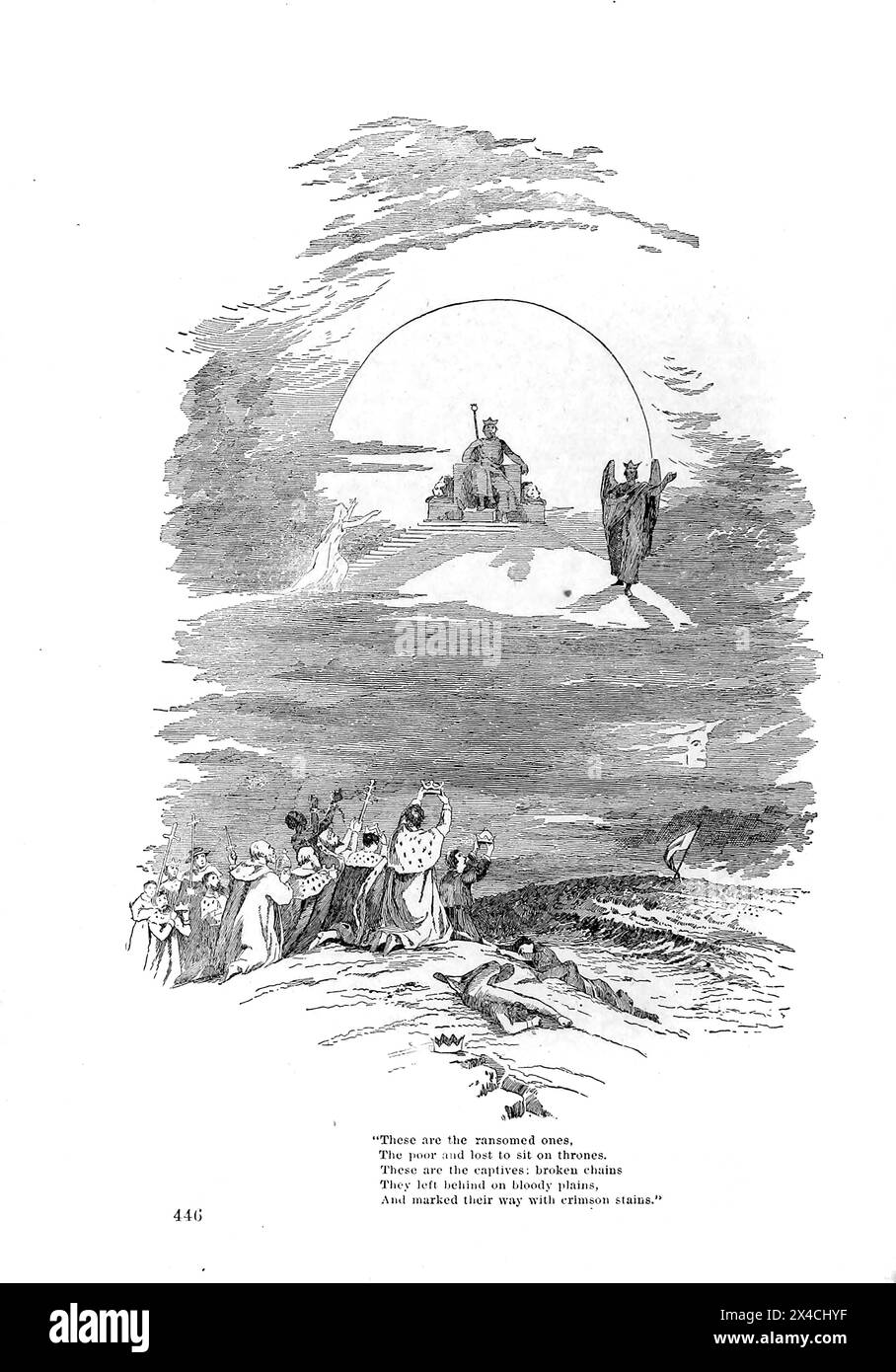 Das sind die Lösegeldlosen, die Armen und Verlorenen, um auf Thronen zu sitzen. Das sind die Gefangenen: Gebrochene Ketten, die sie auf blutigen Ebenen zurückließen und ihren Weg mit purpurroten Flecken markierten. Aus Golden Links in the Chain That Connected Mother, Home and Heaven, herausgegeben von Mrs. J. P. Newman; [Angeline Fähnrich Newman] Stockfoto