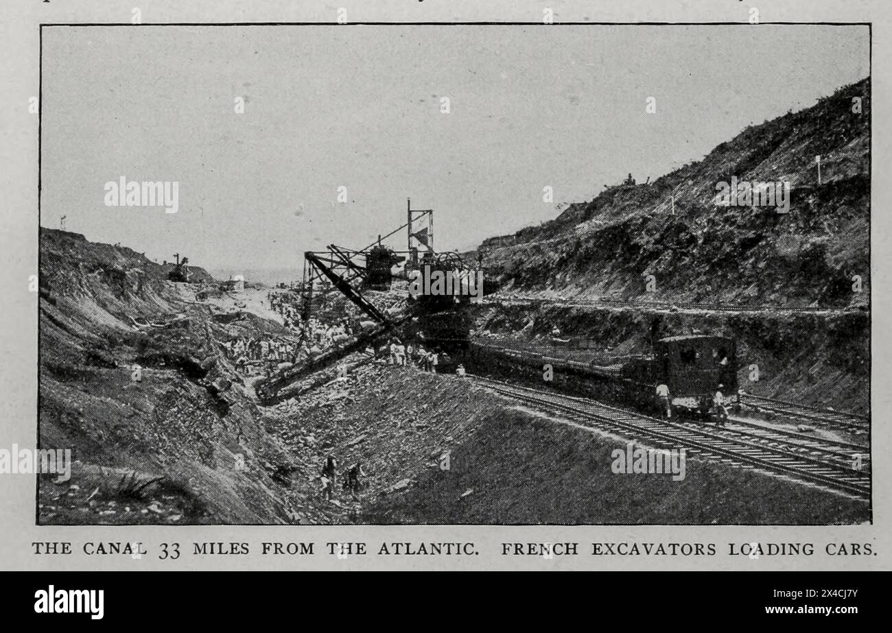 DER KANAL IST 33 MEILEN VOM ATLANTIK ENTFERNT. FRANZÖSISCHE BAGGER, DIE AUTOS BELADEN. Aus dem Artikel DER AMERIKANISCHE ISTHMUS UND DER INTEROCEANIC CANAL. Von W. Henry Hunter. Vom Engineering Magazine gewidmet dem industriellen Fortschritt Band XVI Oktober 1898 bis März 1899 The Engineering Magazine Co Stockfoto